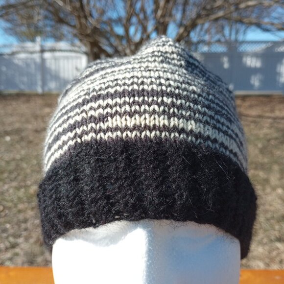 Mens Alpaca Wool Beanie Skully Hand Knit Hat Light Thin Faux Fair Isle Striped - Picture 3 of 9
